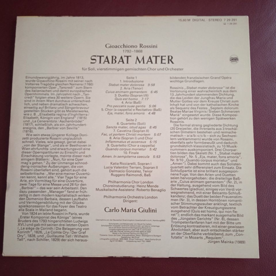 Vinyl / Schallplatte  GIACCINO ROSSINI "Sabat Mater" in Leipzig