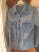 Sandro Hemd Bluse Leinen Denim Patchwork 36 Jeans Baden-Württemberg - Brühl Vorschau