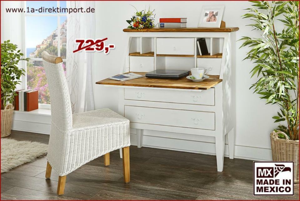 Sekretär Schreibtisch, Pinie massiv weiß Shabby Chic Landhausstil in Dortmund