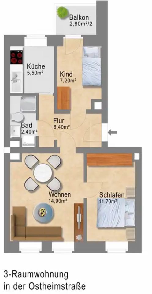 Schöne 3 Raumwohnung mit Balkon in Leipzig-Sellerhausen in Leipzig