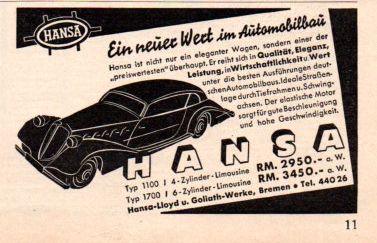 Hansa- Werbung Reklameanzeige Vintage-Deko 1936 in Schopfheim