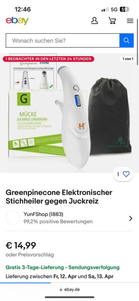 Greenpinecone Elektrischer Stichheiler Mücke Juckreiz Stift Neu in Dortmund
