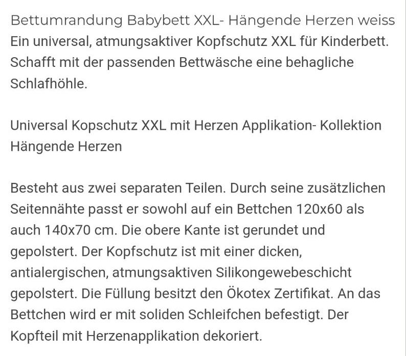 Neu OVP Bettumrandung Babybett Nestchen XXL weiß Baumwolle in Braunschweig