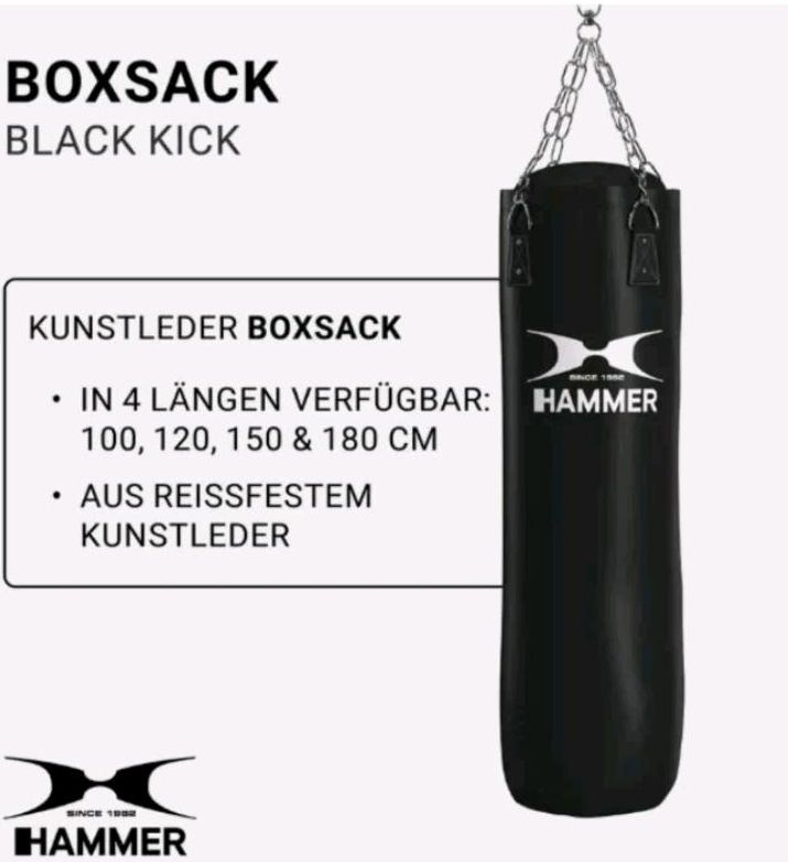 HAMMER Boxsack Premium BlackKick 120 cm Qualitäts-Kunstleder 34kg in Raunheim