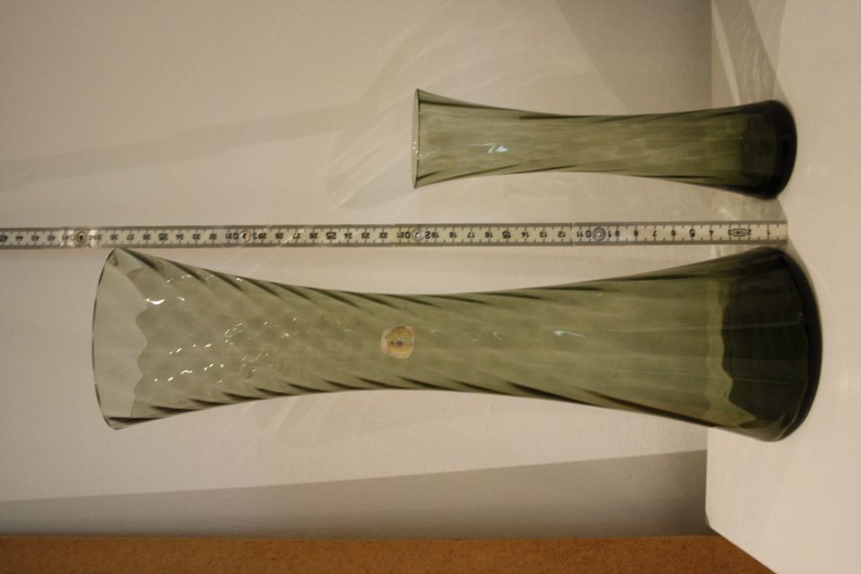 2 Vasen Alfred Taube Midcentury Vintage 1960 Rauchglas Kristall in Heusweiler
