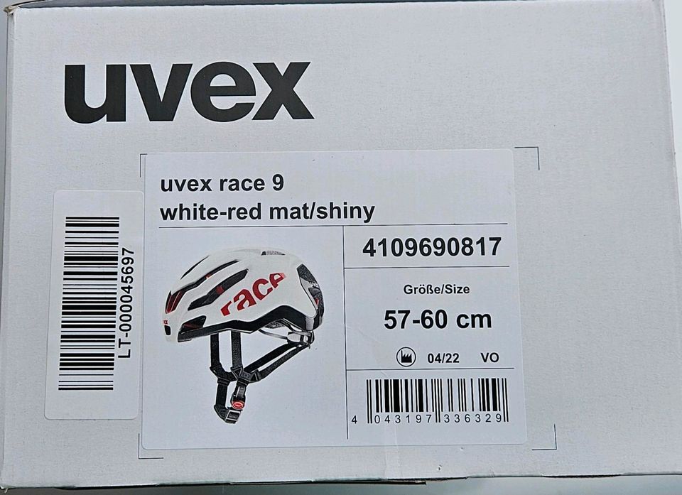 Uvex Race 9 Helm, neu, weiß/rot in Elsdorf