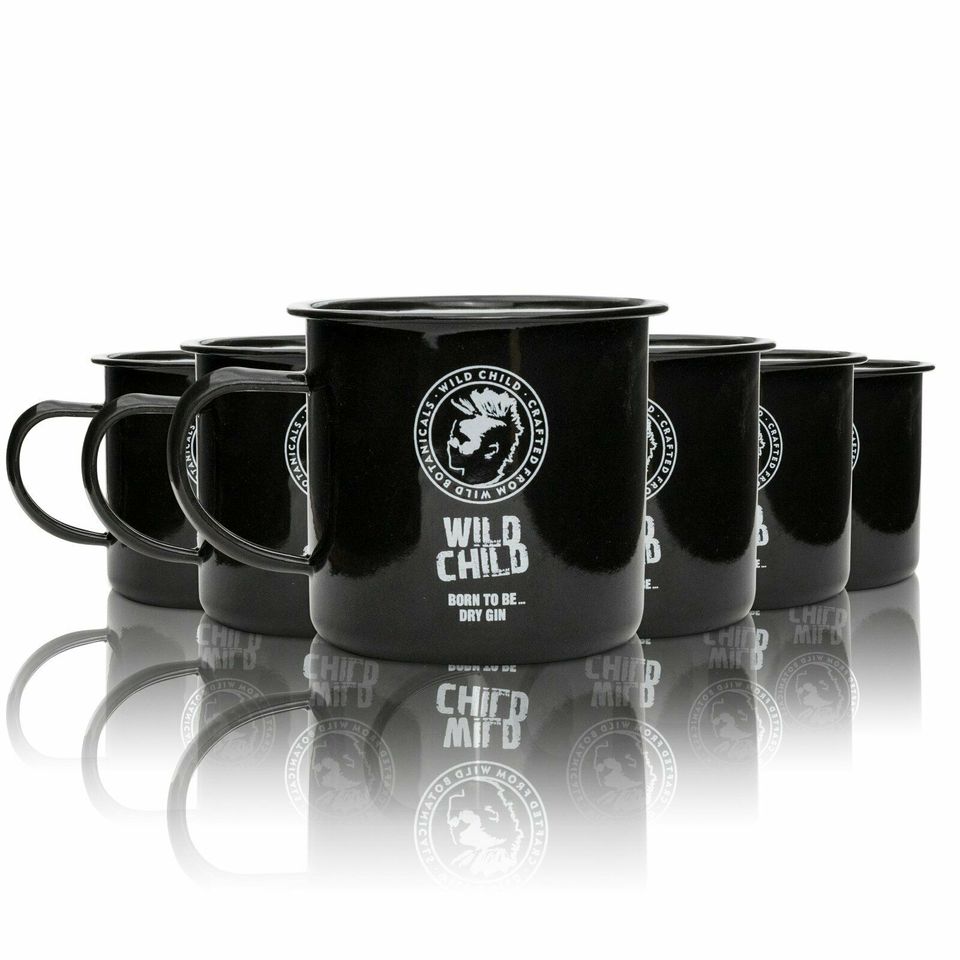 6x Wildchild Gin Tasse Metall schwarz Becher Glas Emaille Gläser in Pforzheim