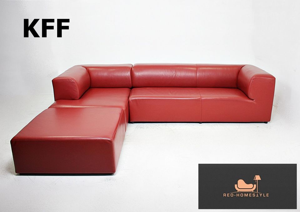 KFF Designer Sofa Leder Ecksofa Lounge Bordeaux Couch Modern Set in Lage