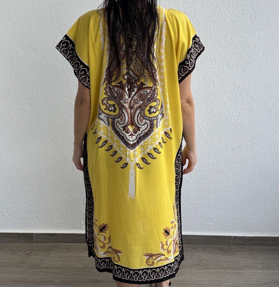 Arabisch Midi Kleid Strandkleid Baumwolle Tunika Sommerkleid Gelb in Essen