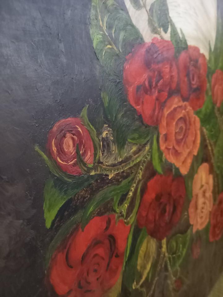 Gemälde Rosen in weißer Vase auf dunklem Hintergrund 68x58 in Kleve