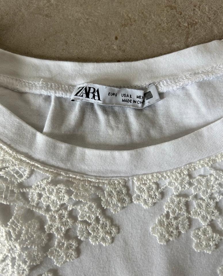Zara T-Shirt weiß Spitze gehäkelt Größe L 40 in München