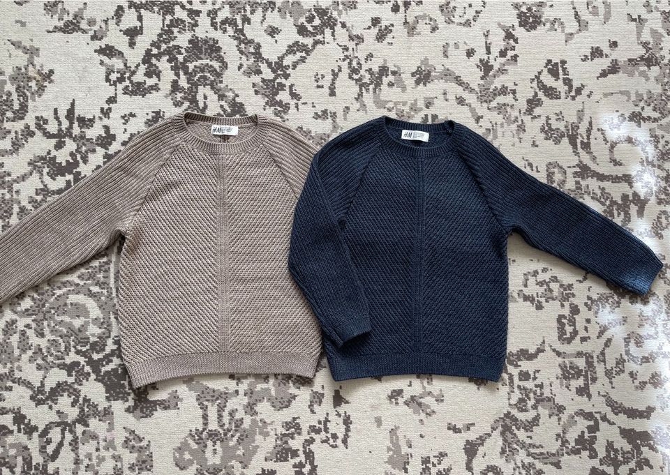 Merinowolle Pullover H&M Gr.110/116 blau beige Zwillinge in Ingolstadt