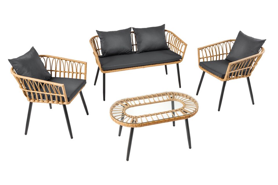 ⚡!Aktionspreis!⚡ Outdoor Gartenlounge PARIS natur Rattan Gartenmöbel-Set inkl. Wechselbezügen grau creme Riess-Ambiente in Halstenbek