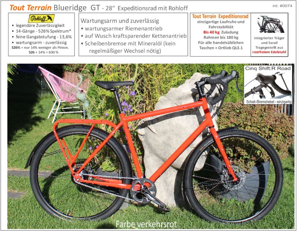 #0074 - nur noch in RH L vorrätig ⚠️ Rohloff mit Rennlenker⚠️ #0074L Tout Terrain Blueridge GT Rohloff Randonneur ⚠️UVP   5.464,- Euro ⚠️ Stahlrahmen Cinq Shift:R Road in Schnelldorf