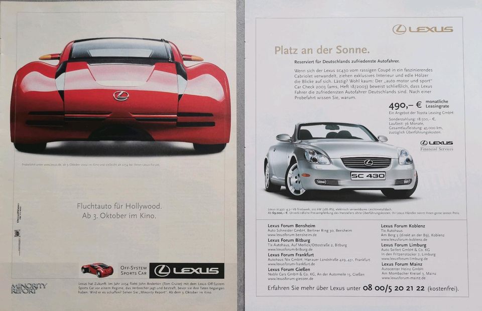 Lexus Reklame Werbung Berichte SC 430 RX 300 IS 200 GS 300 in Hanau