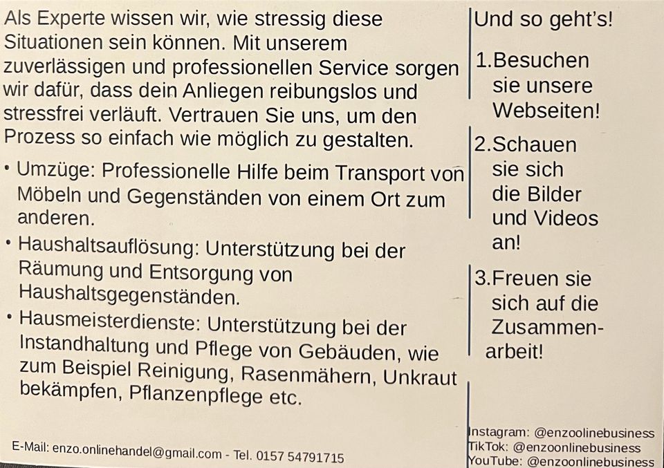 Umzüge, Transporte, Haushaltsauflösung, Gartenarbeit usw. in Bielefeld