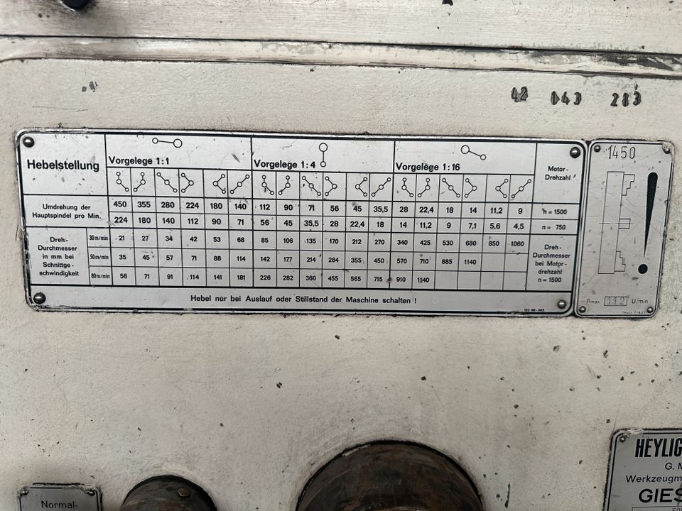 Kopfdrehmaschine Heyligenstaedt 505ev/500 Plandrehmaschine bis 1500mm Drehdurchmesser in Weißenborn Erzgebirge