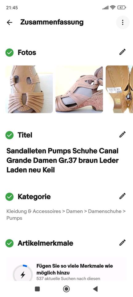 Sandalen Sandaletten Pumps Gr.37 Damen Canal Grande Keil Leder in Heyerode