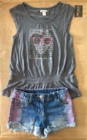 Set Kurze Jeansshorts 122 und Pailletten T-Shirt Viskose 128 Hessen - Kassel Vorschau