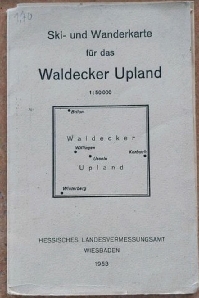 Antiquität, Ski- und Wanderkarte, Waldecker Upland,  1952 in Willingen (Upland)