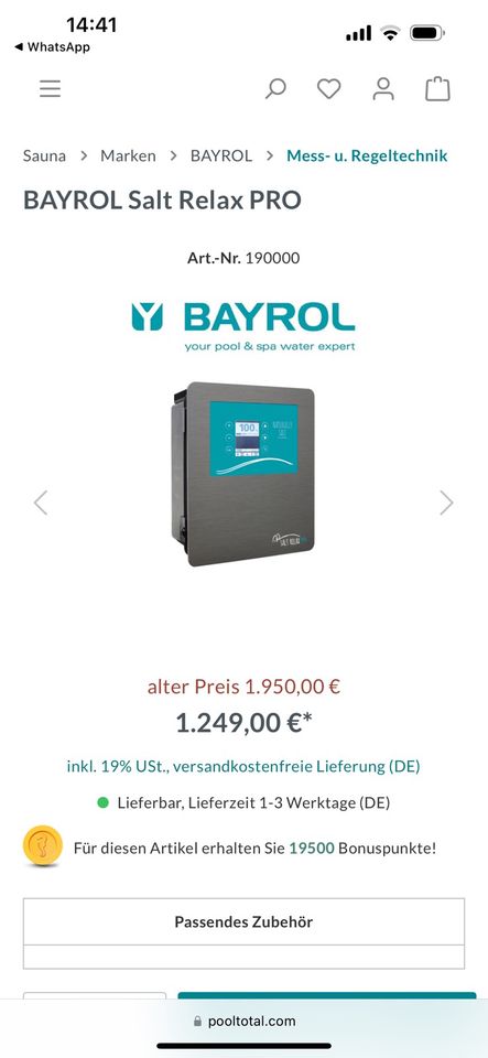 Elektrolyse Gerät für Sslzwasserpool Bayrol Salt Relax Pro in Karlsruhe