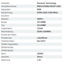 Ramaxel SO-DIMM DDR4-3200 (1600 MHz) 8 GB Non-ECC unbuffered Sachsen - Plauen Vorschau