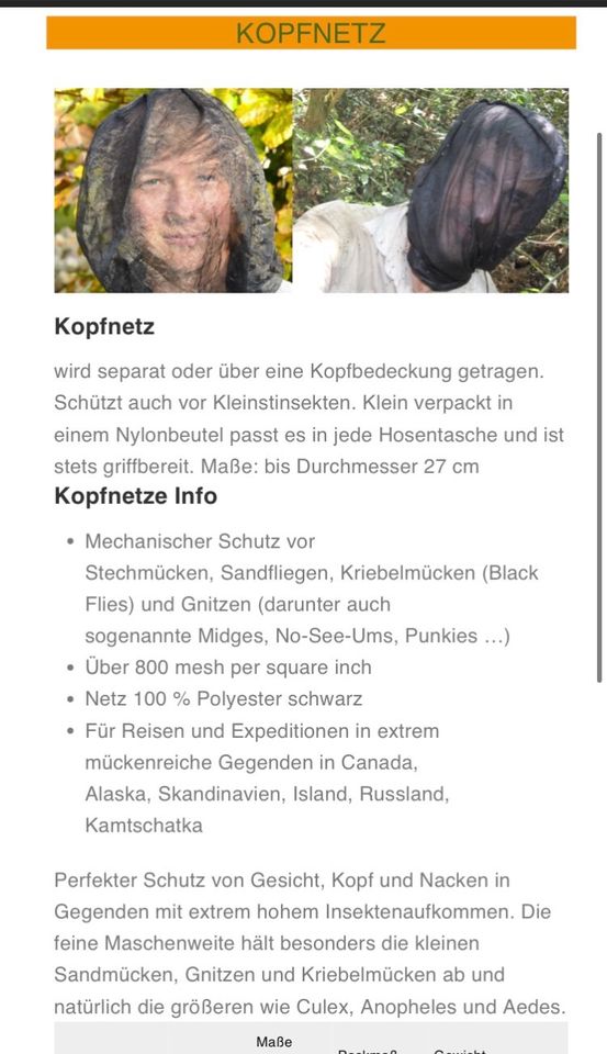 Kopf Moskitonetz 