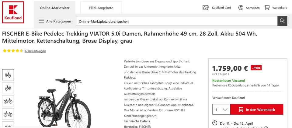 E-Bike Damenfahrrad Fischer Viator 5 in Pulheim