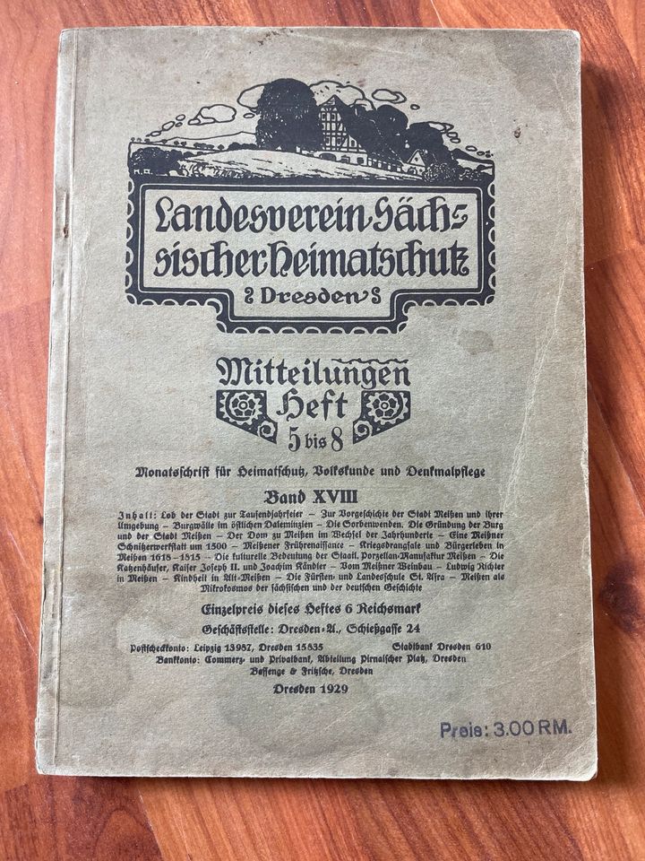 Buch antik Landesverein sächsischer Heimatschutz 1929 Geschichte in Meißen