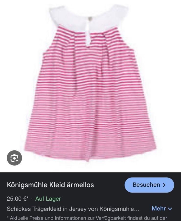 Königsmühle Kleid Ärmellos Jersey weiß rosa gestreift 122/128/134 in München