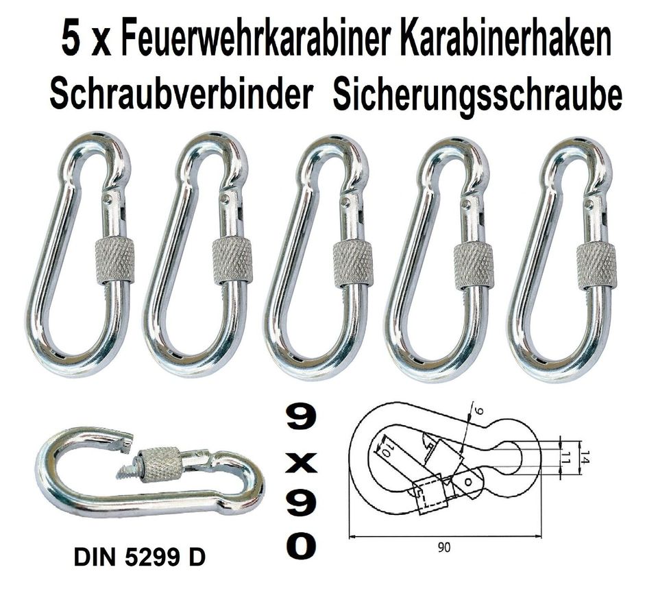 5 x Feuerwehrkarabiner Karabinerhaken Schraubverbinder in Köln