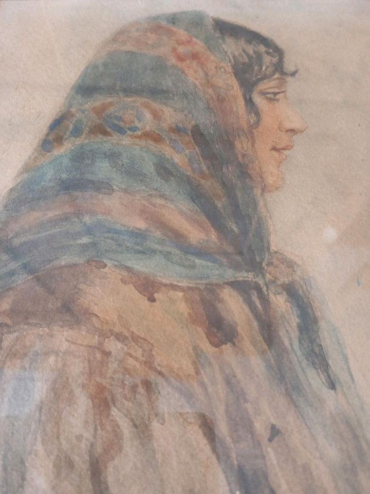 Gemälde,Aquarelle,alt,antik,Südländische Frau,1916,0rientalist in Saarbrücken