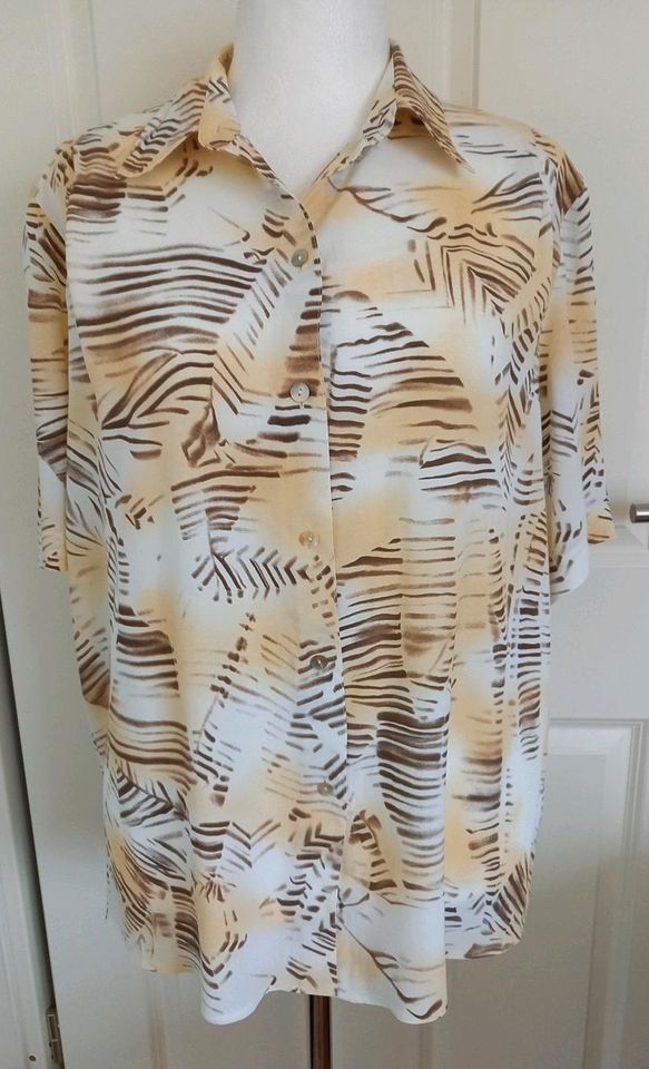 Bluse, Sommer, kurzarm, Viscose, Gr. 50, creme, braun, in Schwalmtal