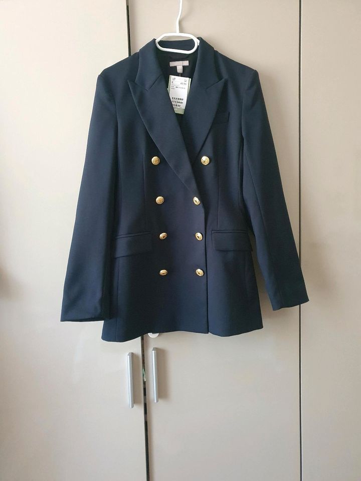 H&M Blazer/Jackett, NEU, Gr. 34/36, marineblau/gold in Berlin