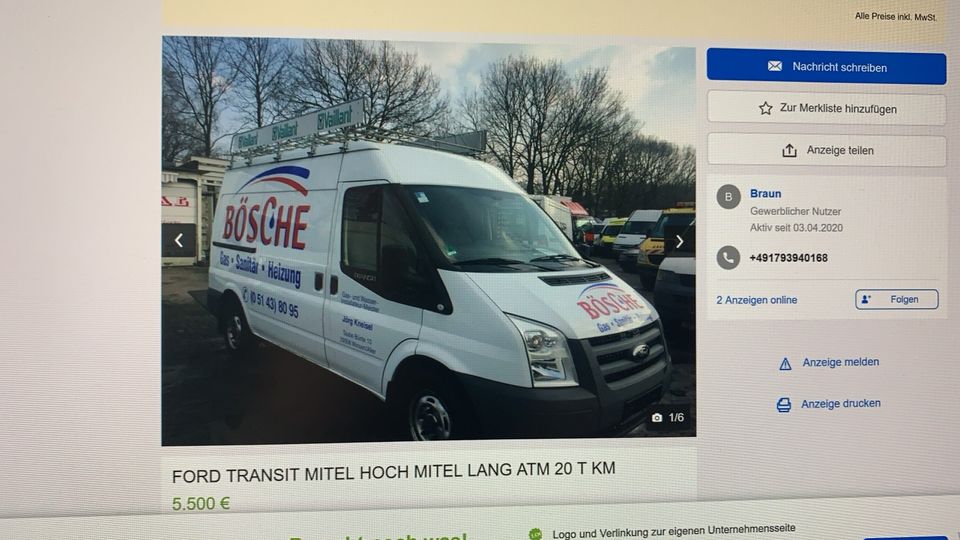 FORD TRANSIT 2,2 SCHLACHTFEST KURZ  FLACH / MITEL HOCH M.LANG in Neustadt am Rübenberge