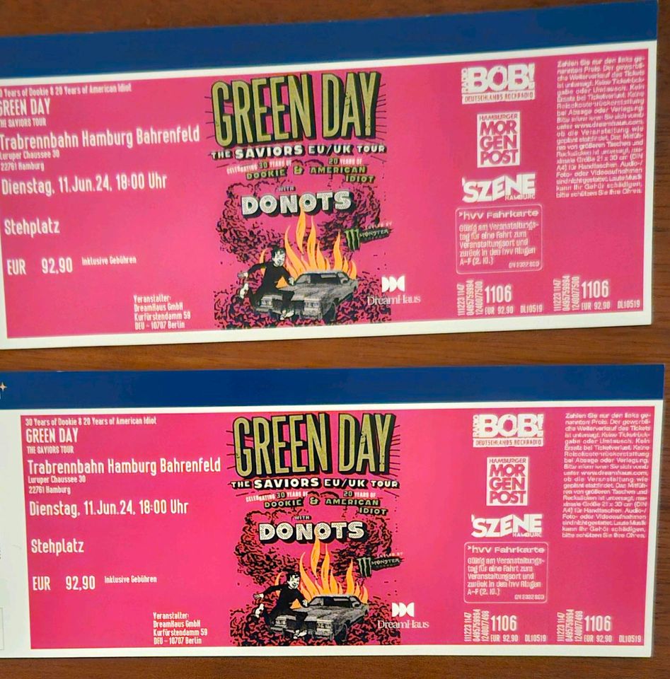 2x Ticket f. Green Day Hamburg am 11.06.24 in Reisbach