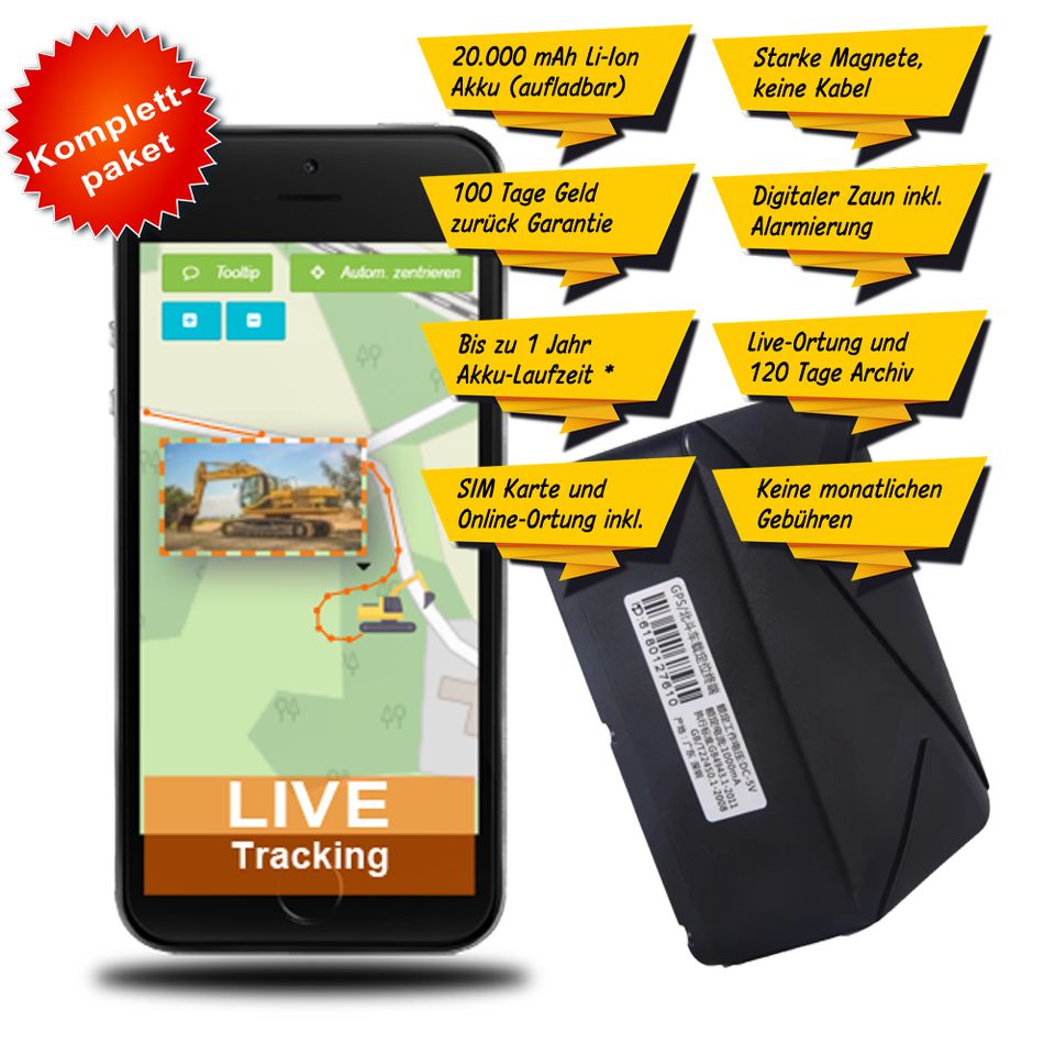 Baumaschinenortung - GPS Tracker mit langer Akkulaufzeit und Magnet - Live Ortung für Firmen im Komplettpaket inkl. Gerät, SIM Karte und Online-Ortungssoftware. Paketpreis, ohne monatliche Kosten in Bissendorf