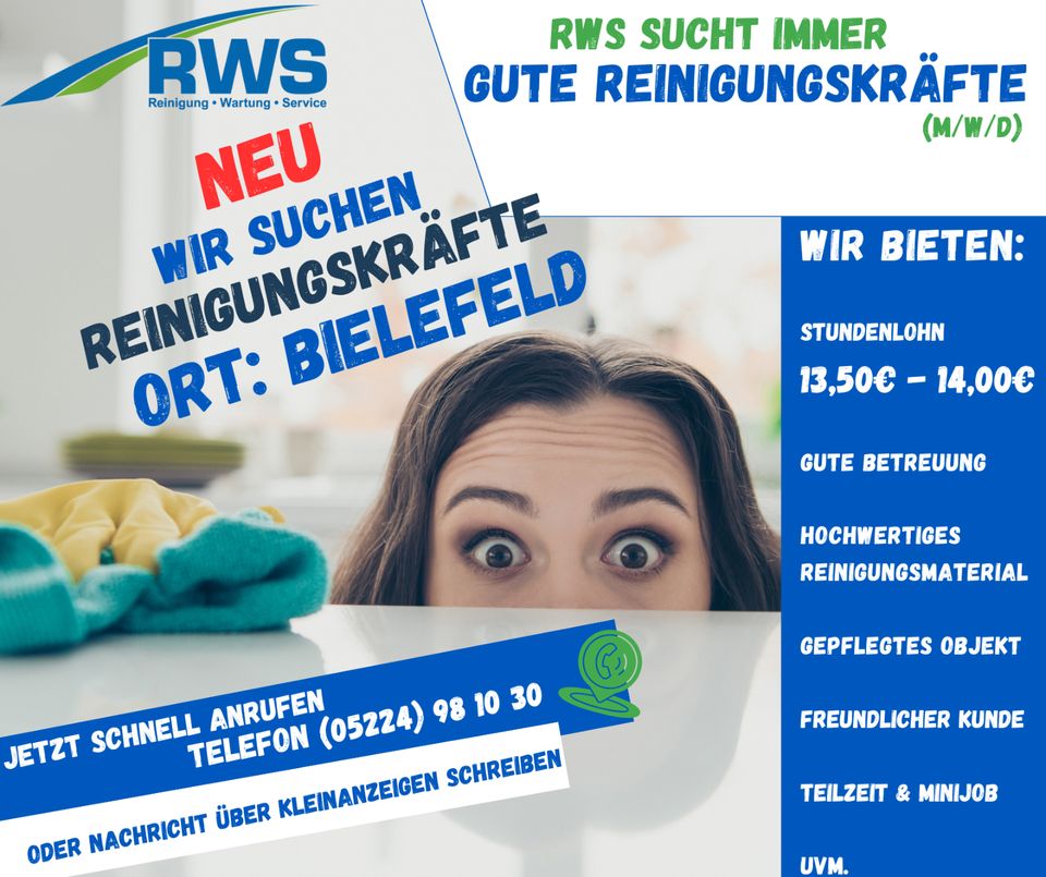 Reinigungskraft (m/w/d) in 33615 Bielefeld gesucht - Minijob in Bielefeld