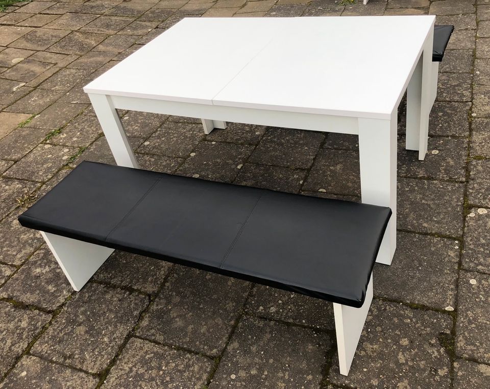 2 Sitzbänke + Esstisch ausziehbar Tisch weiß 140x89 cm + 40 cm in Troisdorf