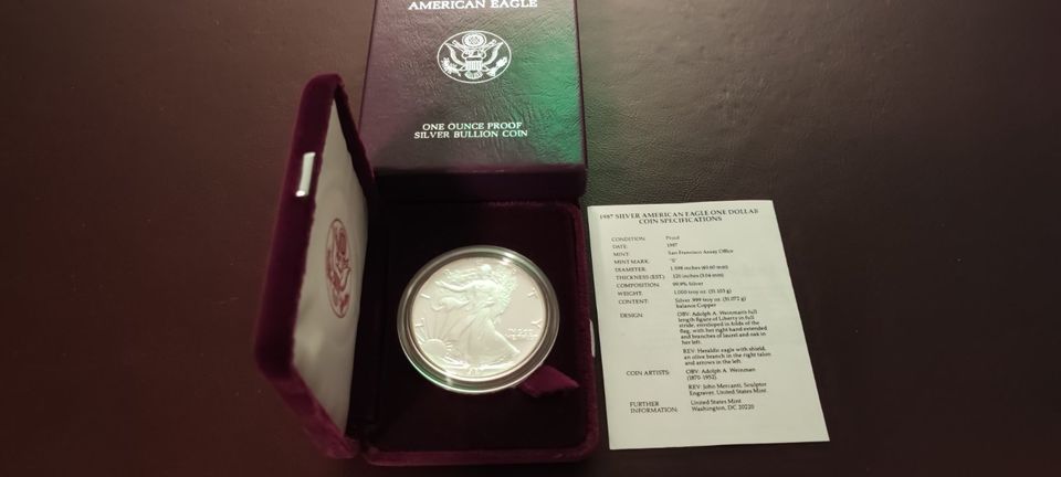 American Eagle PP 1987 - Silber polierte Platte - Wertanlage Set in Bingen