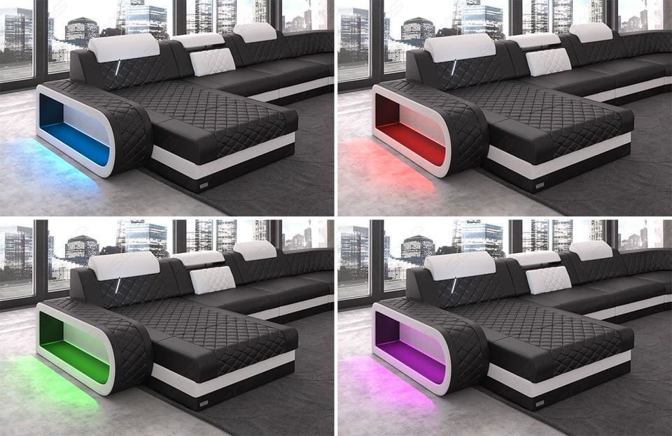 Polster Sofa Wohnlandschaft Berlin U Form mit LED und USB-Port in Berlin