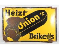 Original Emailschild Heizt Union Briketts Antik ca. 1920 75x 50cm Sachsen-Anhalt - Annaburg Vorschau