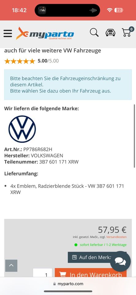 Volkswagen Nabendeckel in Mössingen