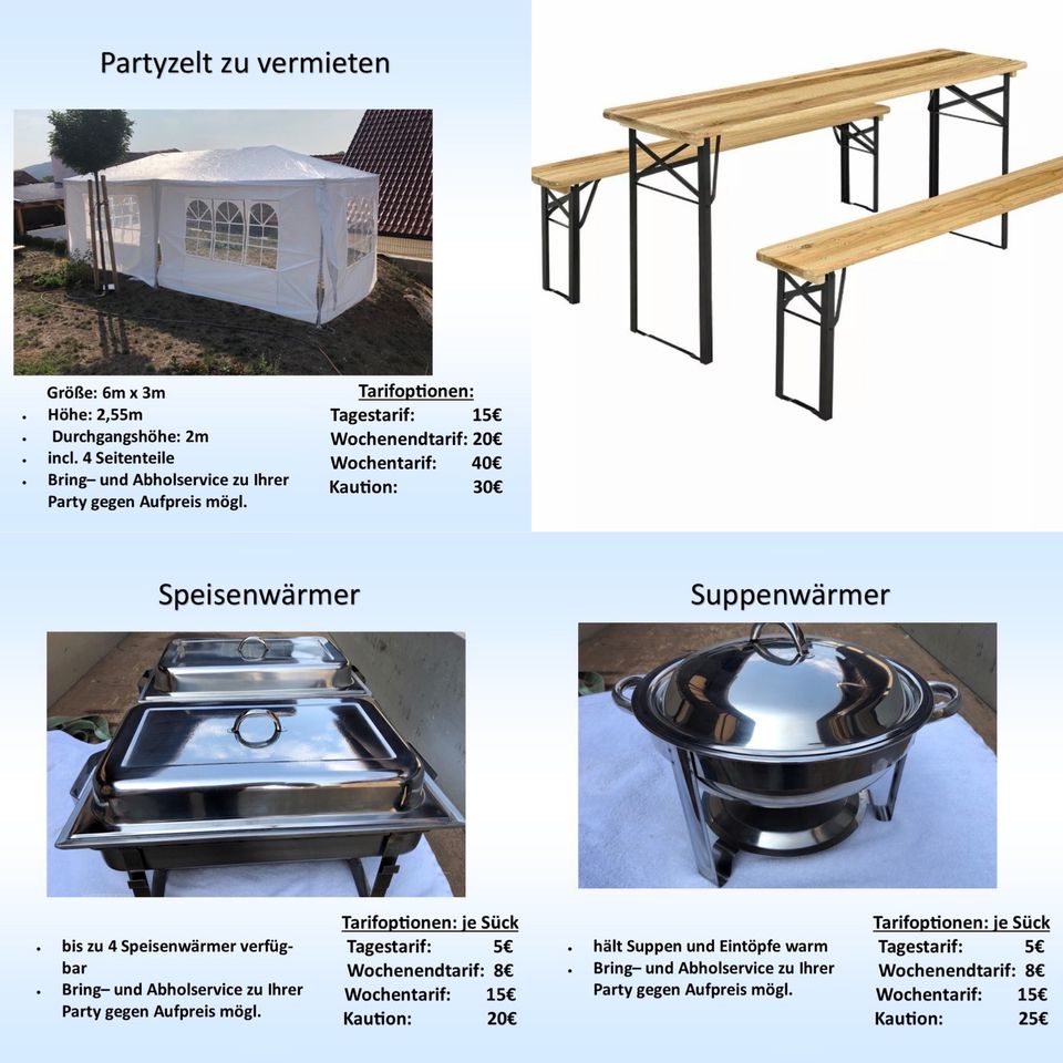 ✅Mietservice Südharz ✅ vermietet Partyzelte Bierzeltgarnituren in Südharz