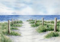 Aquarell Druck A4 Bild Strandweg Meer Düne Nordsee Ostsee Niedersachsen - Delmenhorst Vorschau