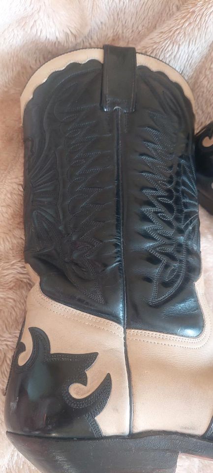 Primeboots Cowboystiefel schwarz beige 44 besohlt in Karlsruhe