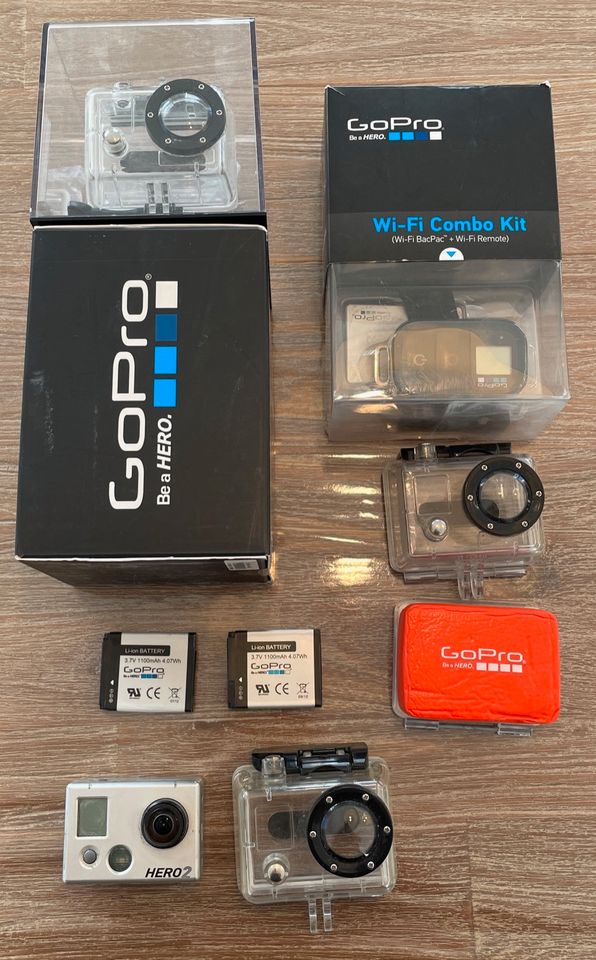 GoPro Hero2 Konvolut, Fernbedienung, 2 Akkus, Floaty Backdoor, SD in Herscheid