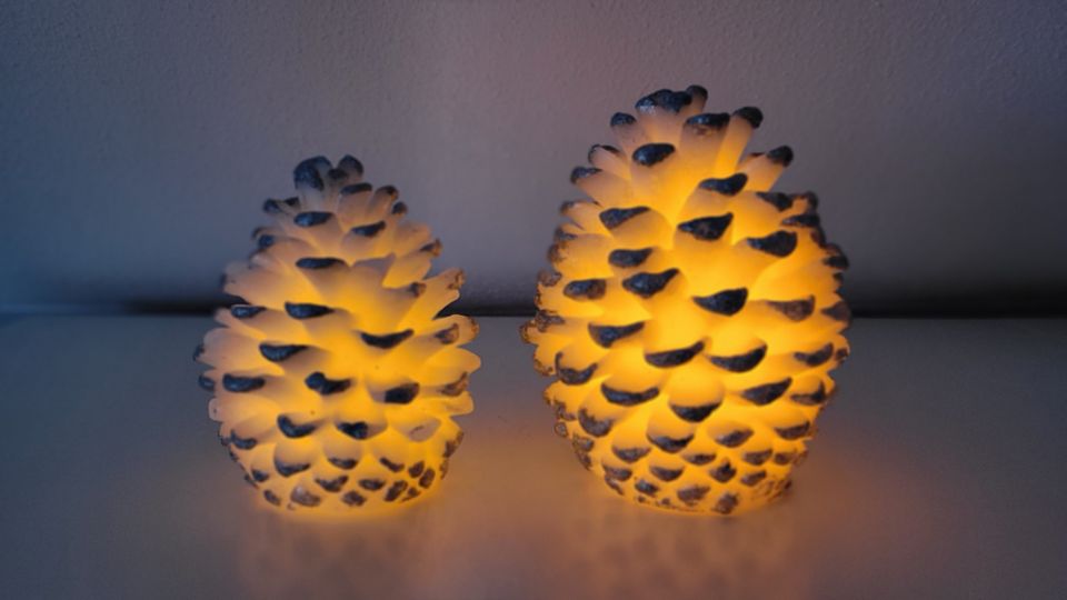 Flambiance leuchtende LED Tannenzapfen weiß silberglitzer Kerze in Eimsheim