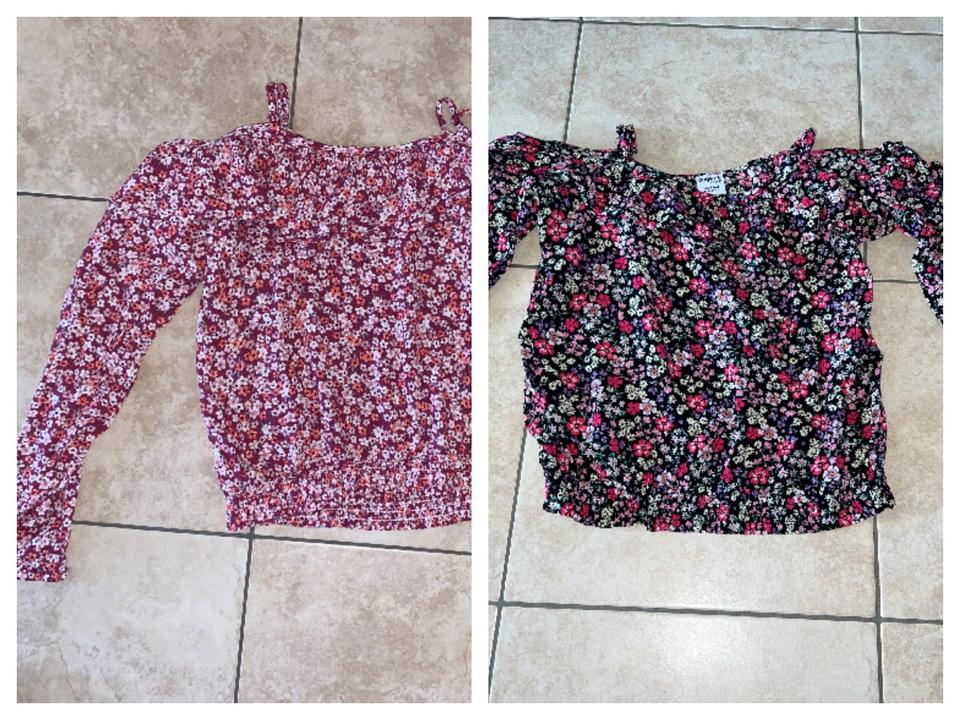 Gr.158/164: 2x Mädchen Langarmshirt Top Schulterfrei Crinkle in Obing