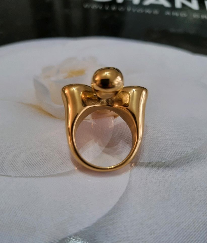 Vintage Klobiger Blume Edelstahl Ring 18K Vergoldet Neu in Niederkassel